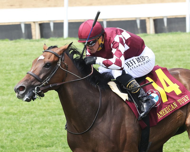 Webslinger winning the 2023 American Turf S. (G2) at Churchill Downs - Coady photo