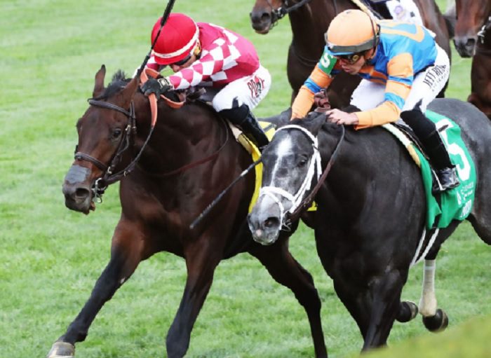 Can Group (red silks) nips Noted on the wire in the 2023 Bourbon S. (G2) at Keeneland - Coady photography